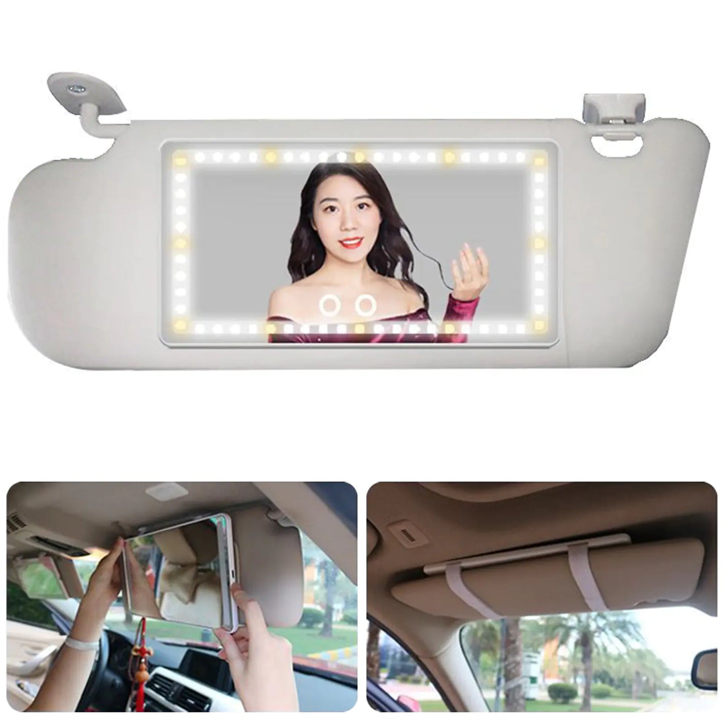 Make-upspiegeltje met verlichting voor aan de autovisor.