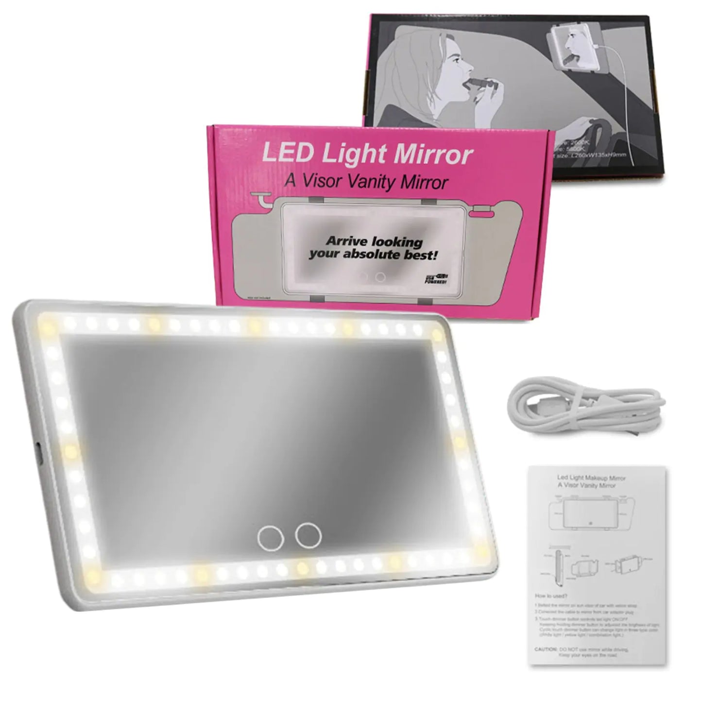 Make-upspiegeltje met verlichting voor aan de autovisor.